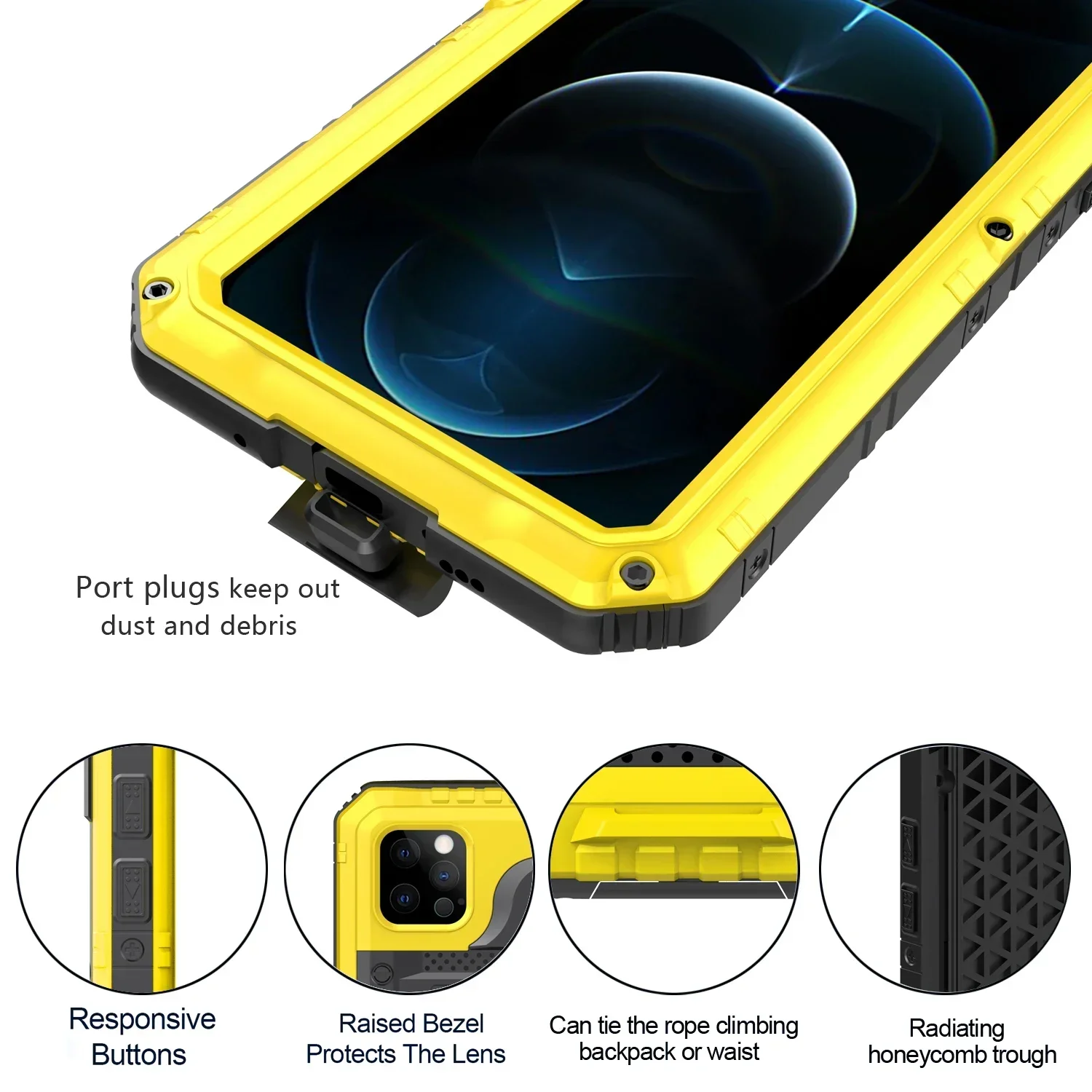Heavy-duty metal waterproof case for iPhone15 14 13Pro Max Screen Protector iPhone14 Plus 12 11 XS XR Rugged shockproof cover