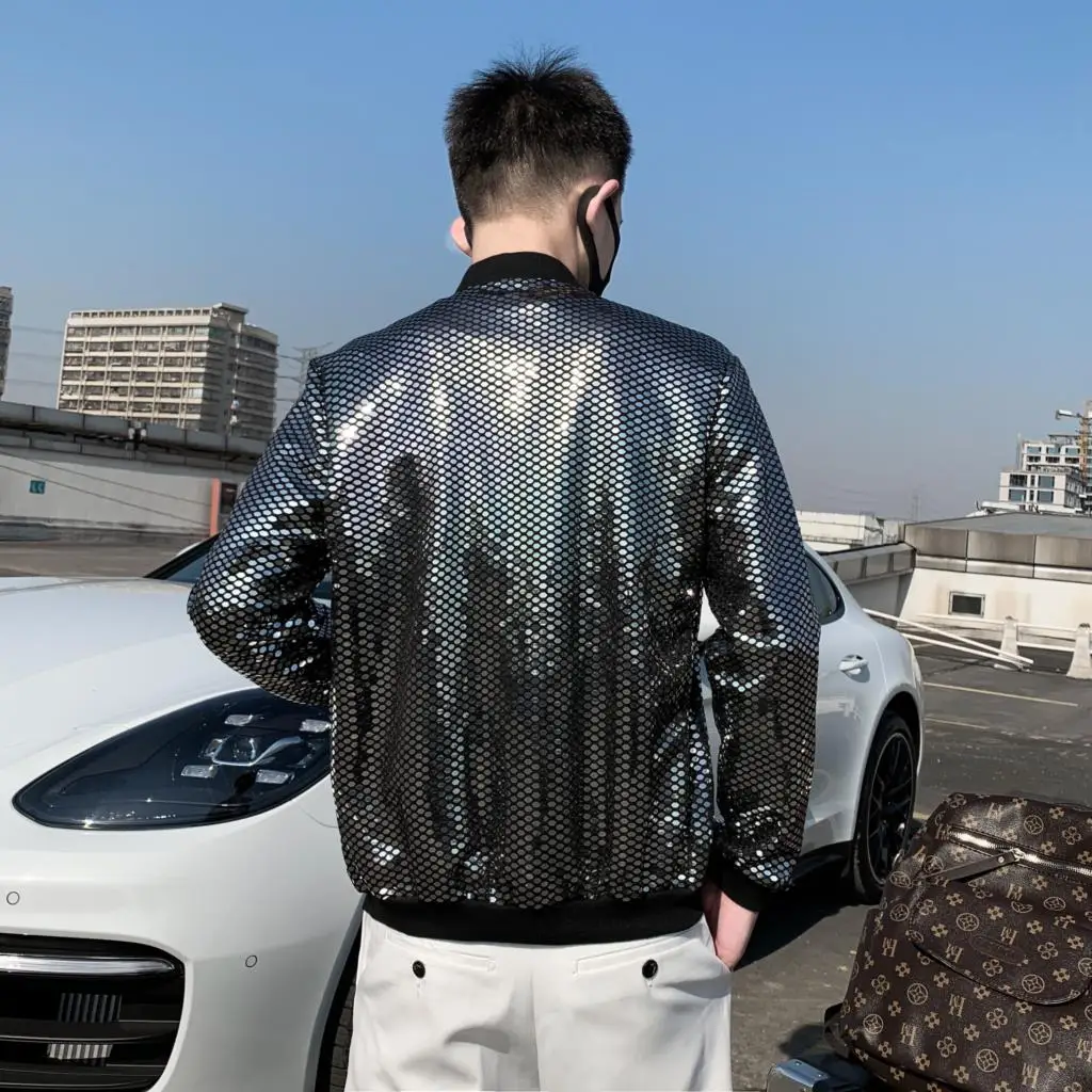 Jas Men's New Bomber Jackets Outwear Hip Hop Men Baseball Collar Zip Up Jacket Night Club Stage Streetwear Thin Coat Veste Homme