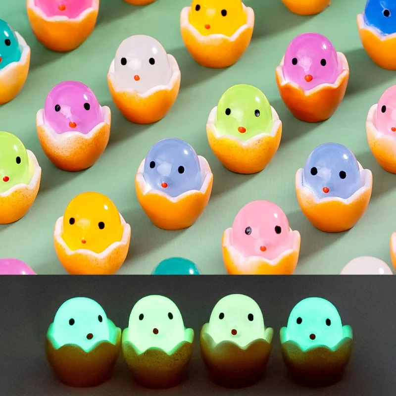Mini Glow Luminous Eggshell Chicken Toy Fluorescence Resin Figurine Animal Model Home Decor Garden Decor Accessories Toy 5-50pcs