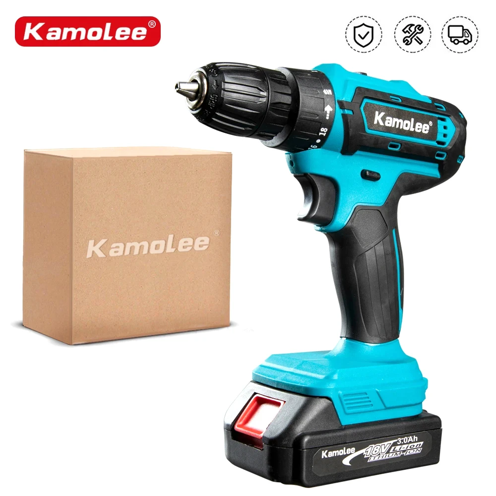 Kamolee 10mm Brushed Cordless Electric Impact Drill Electric Screwdriver Home DIY Power Tools For Makita 18V Battery hancaner cordless screwdriver electric screwdriver two speed brushless impact drill with led light 25 1 torque flexible shaft 3 8 inch chuck 50nm power screwdriver for furniture assembly home diy project