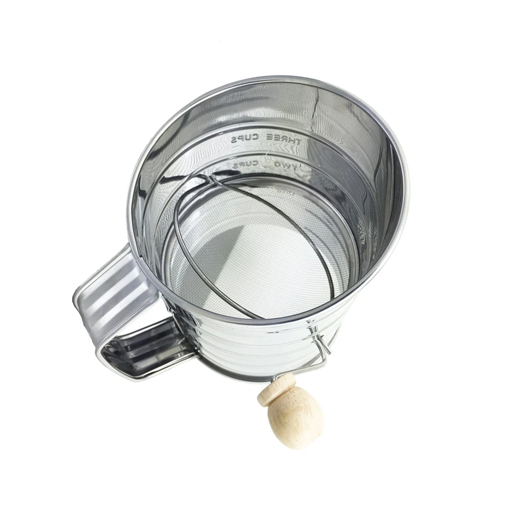 Stainless Steel Flour Sifter For Baking Powdered Sugar Shaker/Dispenser With Rotary Hand Flour Strainer Pastry Tools 0982 flour sifter baking tools powder sugar shaker