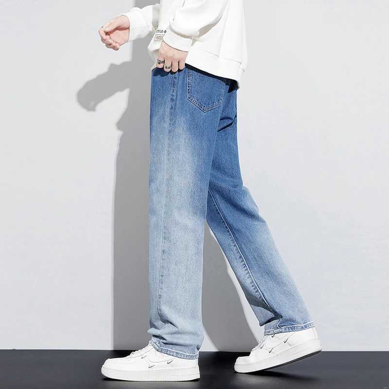 New Autumn&Winter Y2K Jeans Mens Straight Loose Elastic Waist Baggy Denim Pants High Street Wide Leg Trouser Streetwear