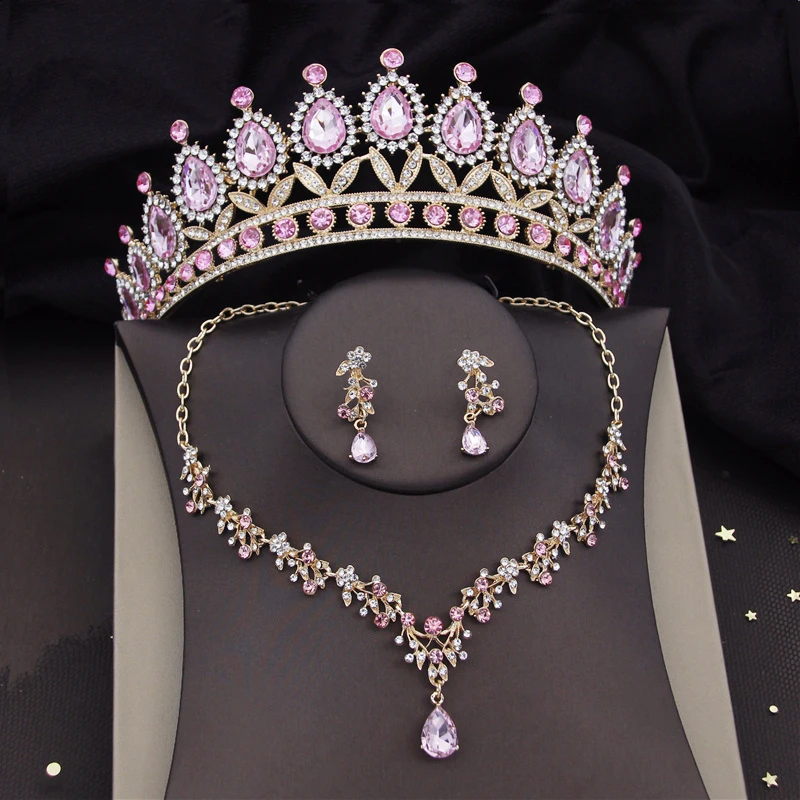 Baroque Crystal Bride Jewelry Sets for Women Crown Tiaras Earrings Luxury Choker Necklace Wedding Dress Bridal Sets Accessories