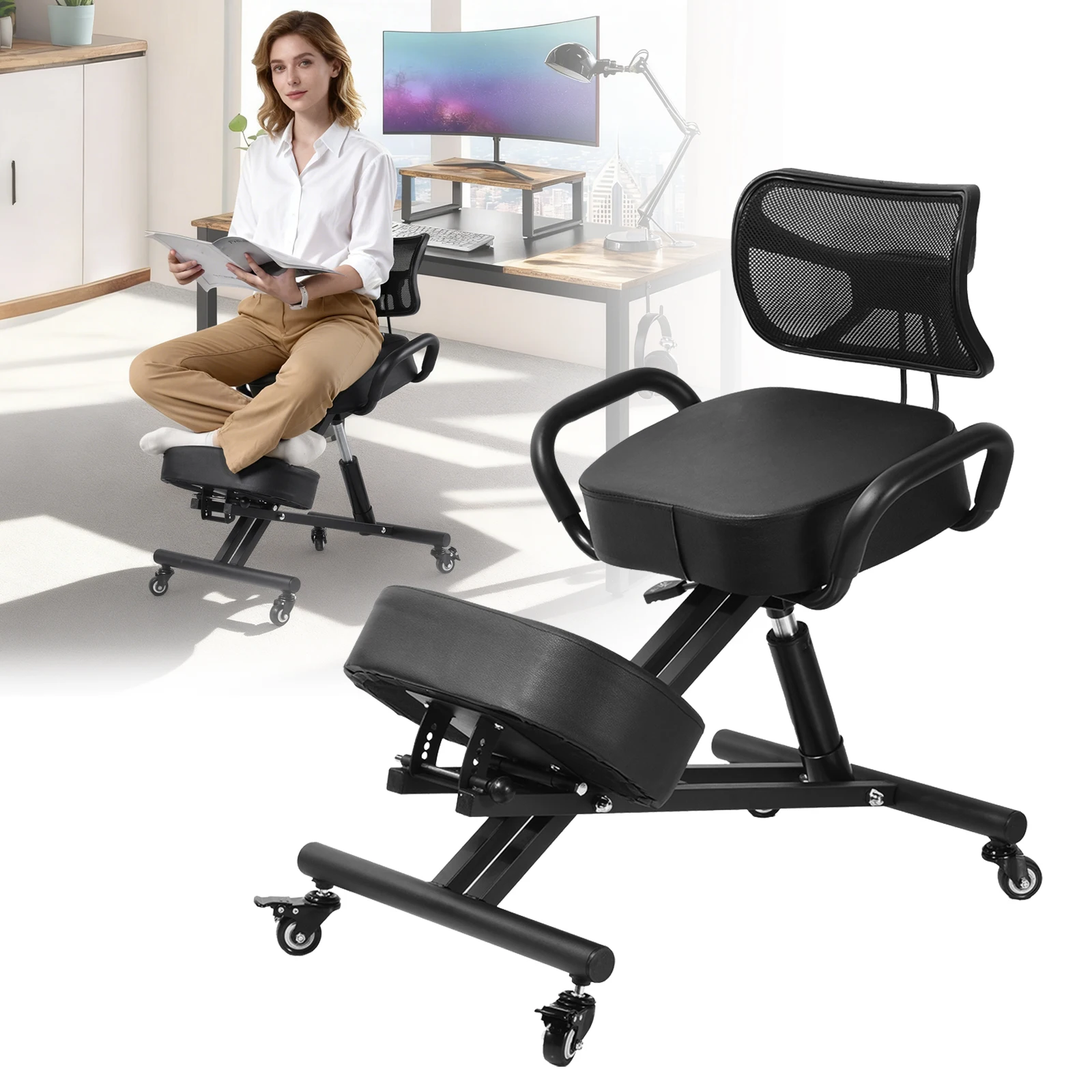 Kneeling Chair with Back Support, Height Adjustable Kneeling Chair for Men, Women, Children