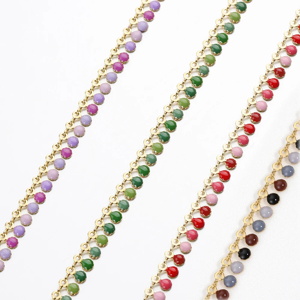 

1Meter Stainless Steel Colorful Enamel Sun Round Drop Link Chains for Jewelry Making DIY Choker Bracelet Necklace DIY Handmade