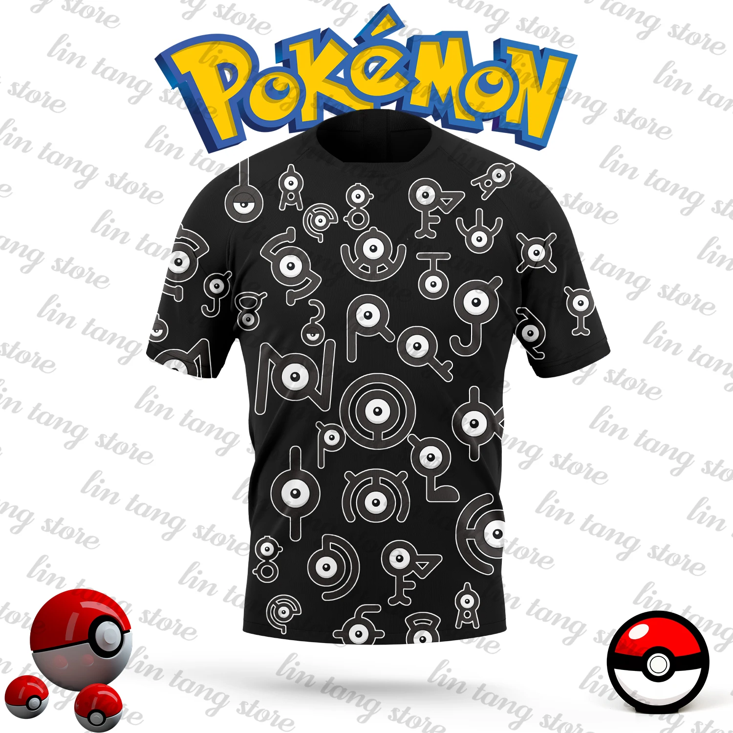 

Pokémon Black & White Color Unown Research Notes Game Anime 2024 New Summer Children's Men and Women Casual Sports Short Sleeves