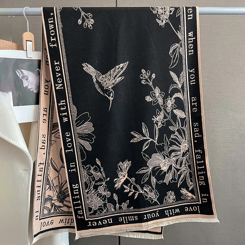 

Winter Cashmere Fashon Scarf Women Warm Letter Print Pashmina Shawl Wraps Female Travel Casual Poncho Blanket Bufanda Echarpe