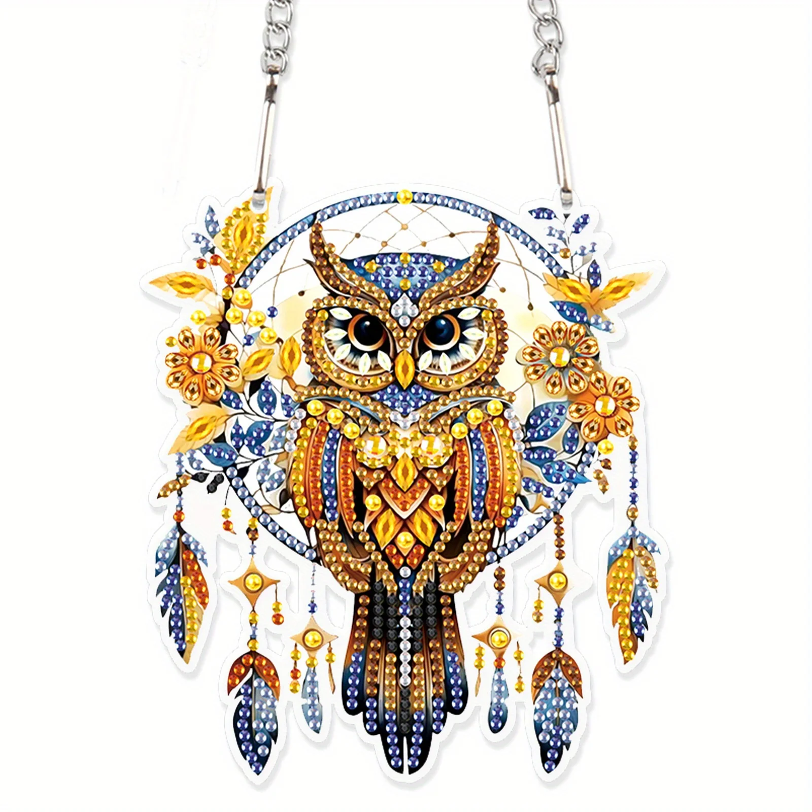 Diamond Art Painting Pendant Kits DIY Owl and Dreamcatcher Diamond Art Painting Hanging Kit Window Kit for Adult Home Decoration