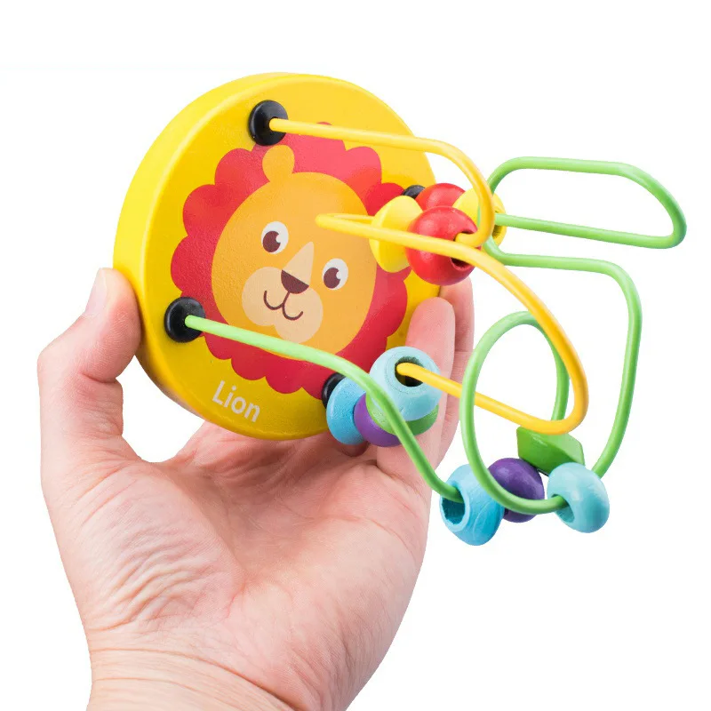Baby Montessori Educational Math Toy Kids Circles Bead Wire Maze Roller Coaster for Children Montessori Wooden Toys Wood Puzzles 3
