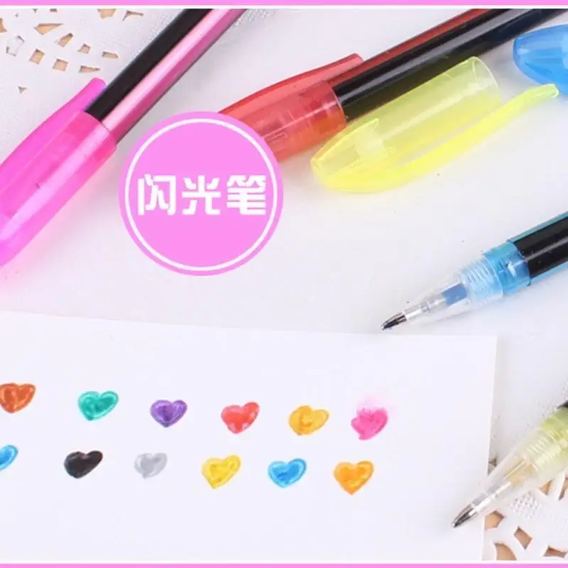 12 색 젤 펜 세트 반짝이 형광펜 파스텔 펜 학교 사무실 색칠하기 책 그리기 Doodling Art Markers