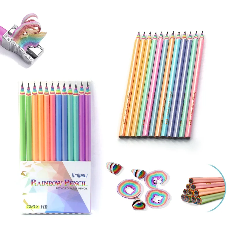 Children's Rainbow Pencil 12/box Student Writing Record Drawing Pen Safe  Non-toxic HB Sketch Pencil Art Stationery