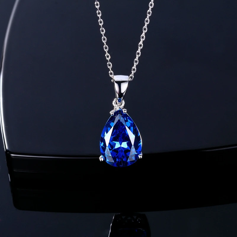 Pendant Necklace Women Aquamarine Blue Sapphire