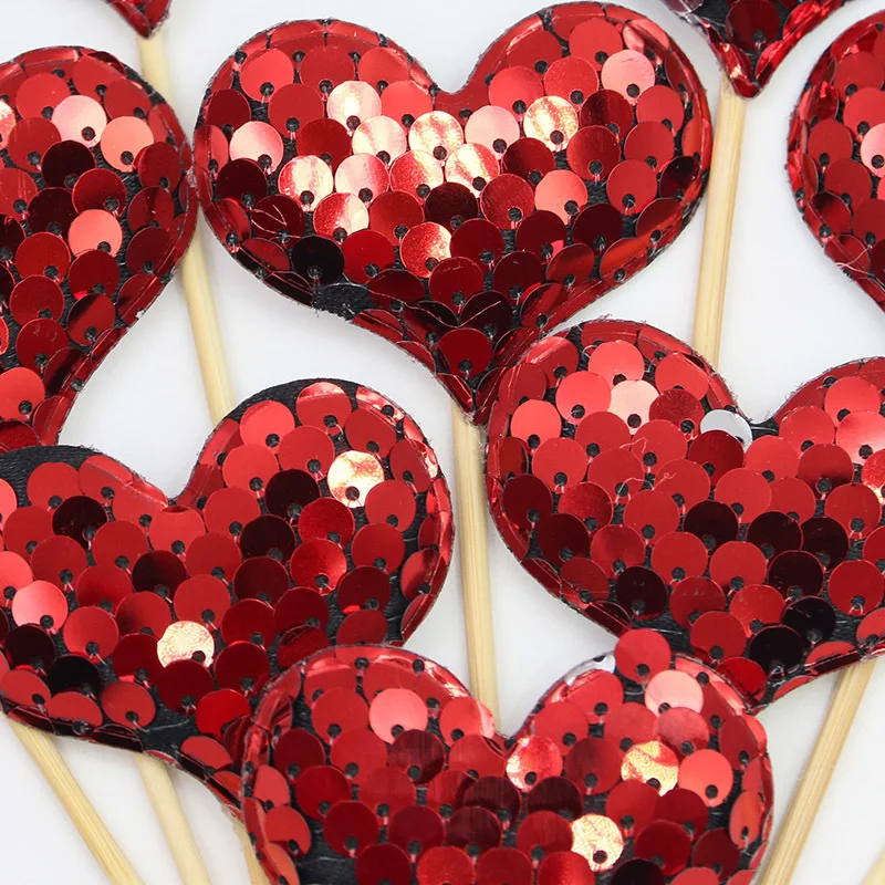 (10 Pieces/pack) 4.8*13cm Love Sequins Valentine's Day Plugin Decoration Wedding Party Decoration Handmade Materials