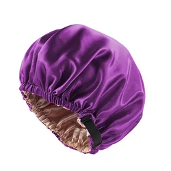 Women's Satin Bonnet: Silky Adjustable Sleep Cap - One Size (PURPLE)