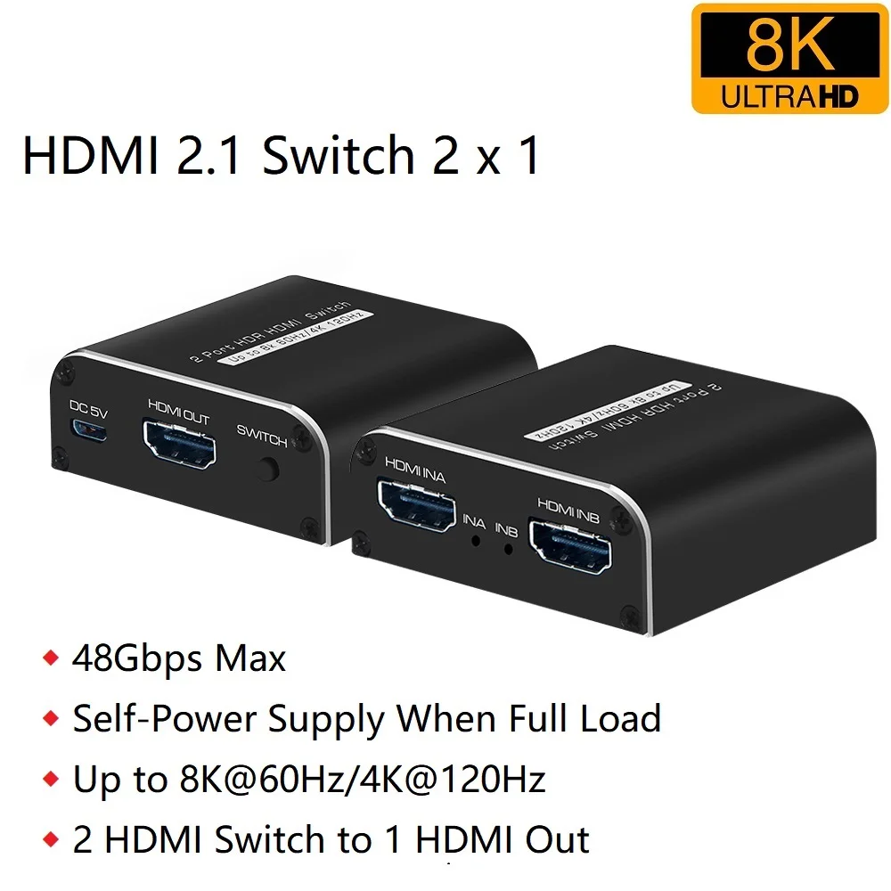 Switch Hdmi 8K 2X1 4K @ 120Hz 8K @ 60Hz Switch Hdmi 8K Compatibile Con Hdmi 2X1 Adattatore Switcher Bidirezionale Splitter 1X2 Per Ps5 8K Tv