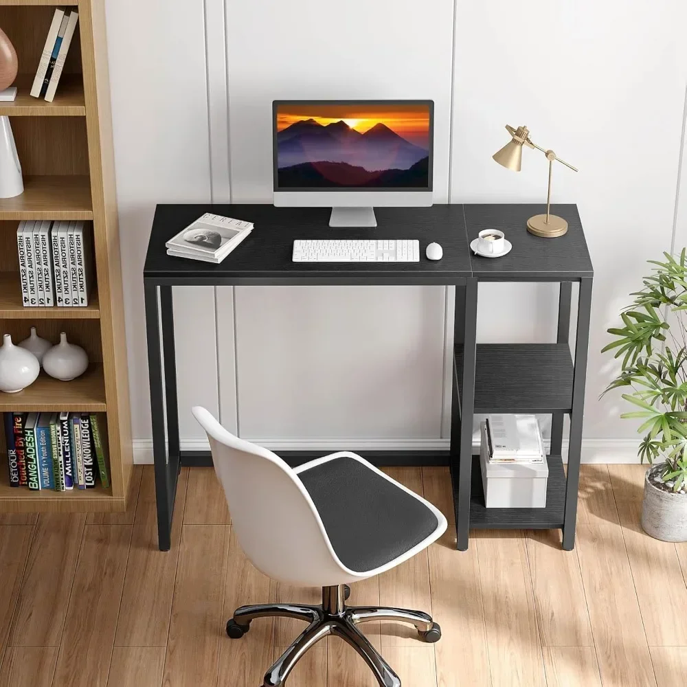 Computer Desk 40 inches with 2-Tier Shelves Sturdy Home Office Desks with Large Storage Space Modern Gaming Desk Study Writing