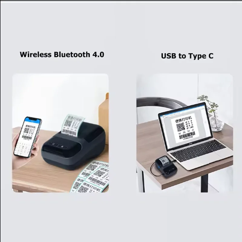 Portable 58mm Barcode Printer 2 Inch Mini Pocket Thermal Mobile Receipt Printer Android Handheld Wireless Sticker