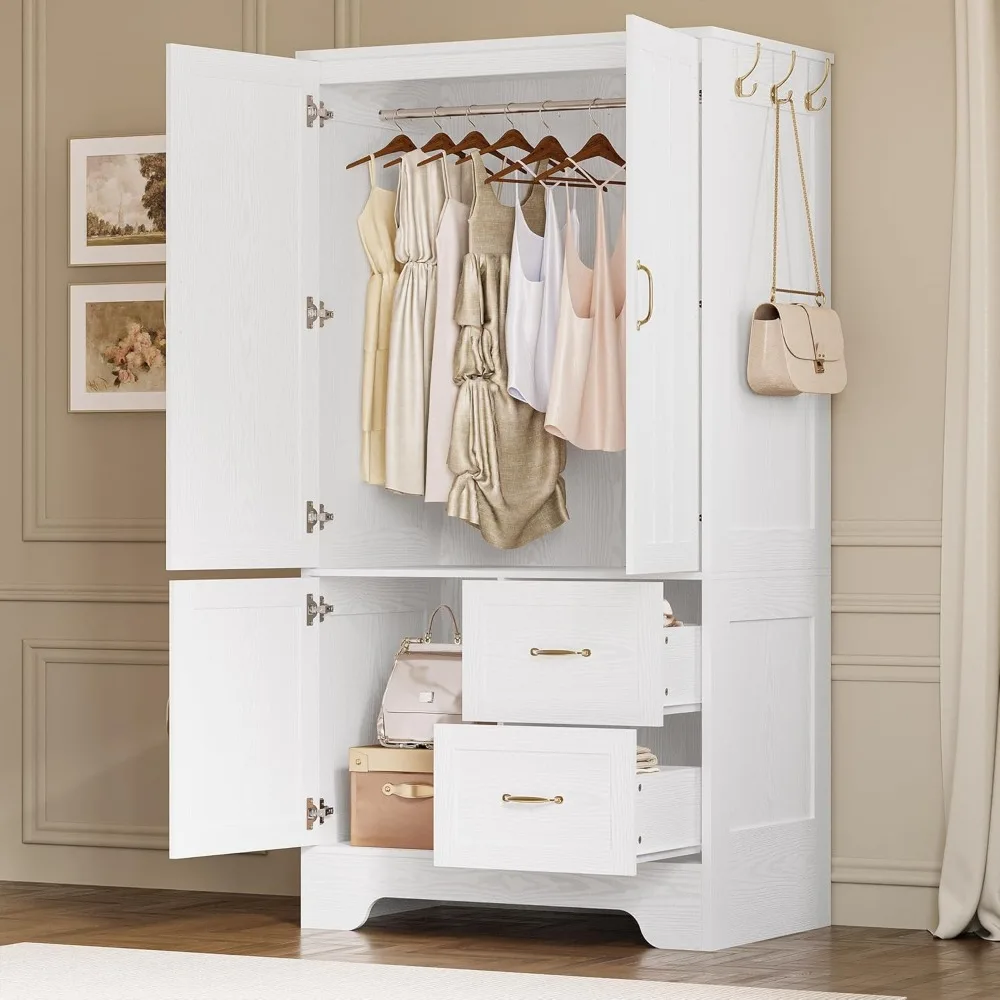 Wooden Storage Cabinet with Mirrored Doors, Drawers, and Shelves for Bedroom Organization