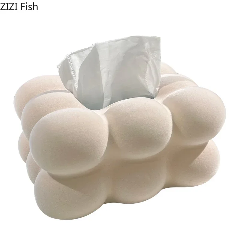 Creative Flocked Cloud Ceramic Tissue Box Desk Decoration White Cloud Shape Porcelain Tissue Box Bedside Table Paper Towel Case 6