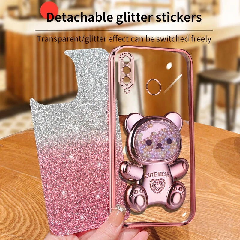 P30lite Quicksand Bear Glitter Holder Phone Case For Huawei P40 P50 P30 P60 Lite y7 y6 p30pro Stand Cover Mate 30 40 50_voghion.com