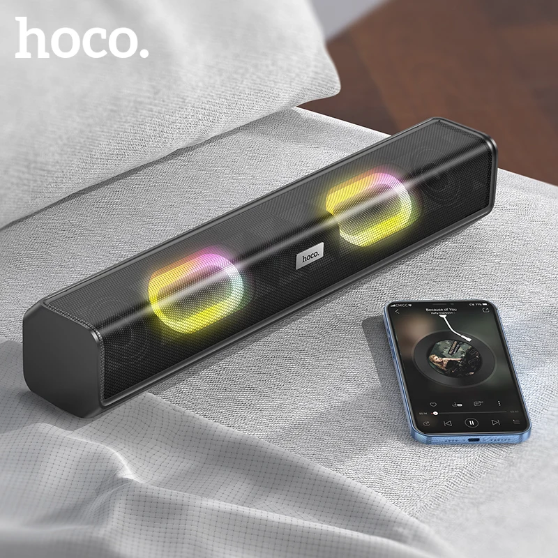 HOCO-무선 BT 스피커 데스크탑 멀티미디어 스피커, 다채로운 조명 효과, 진정한 무선 스테레오 사운드 지원, 맥북용 TF 카드