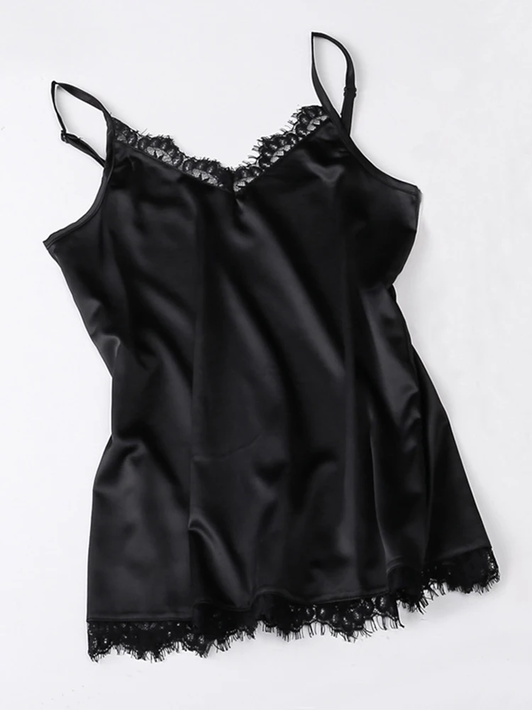 

Летний Шелковый топ на бретелях 2022, женские сексуальные базовые Топы с v-образным вырезом, Blusas, повседневный женский жилет, кружевной топик, ...