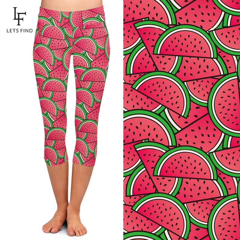 Fashion Women Capri Leggings for Summer 3D Watermelon Print High Waist  Fruit Printed Fitness Leggings Mid-Calf Pants