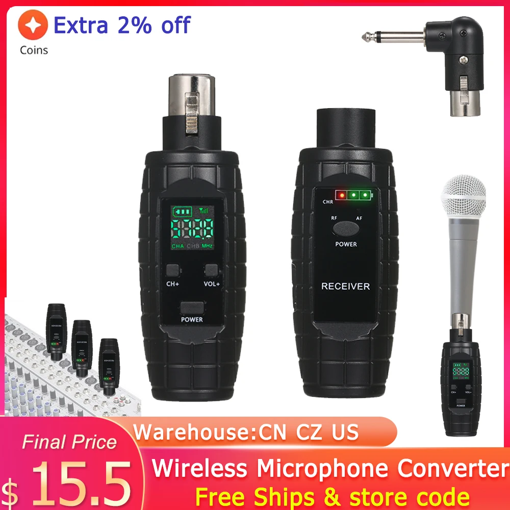 UHFWiredtoWirelessMicrophoneConverterMicTransmitterReceiver571598MHzReceivingwith