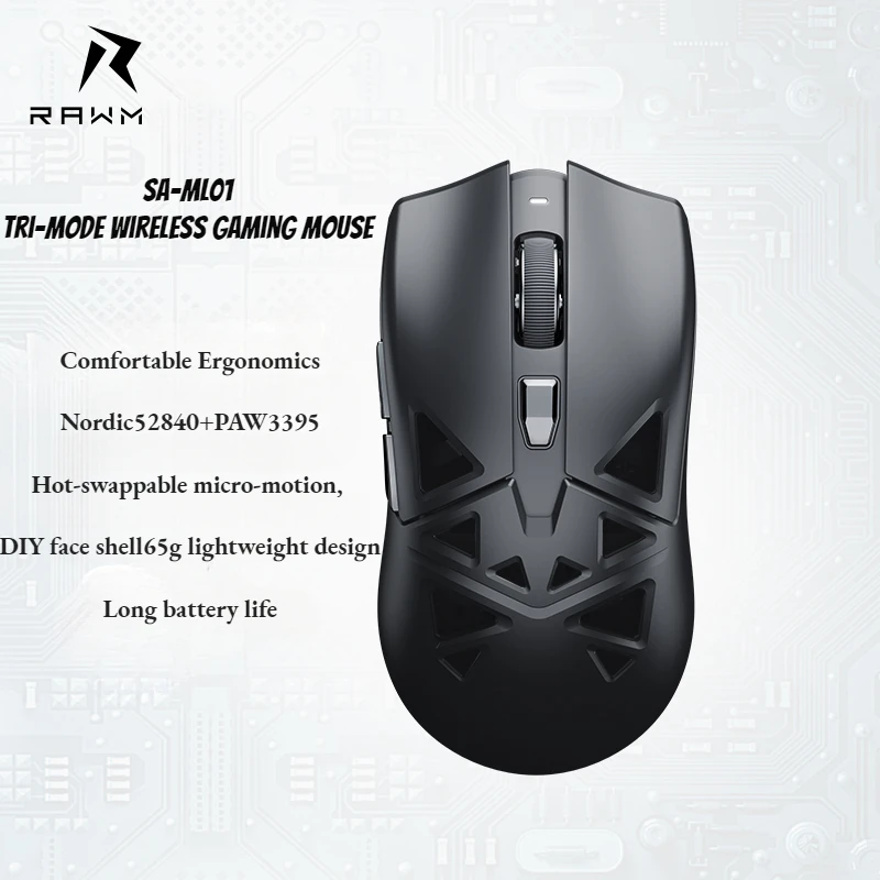 

Rawm SA-ML01 2.4G Wireless Mouse PAW 3395 Wired Lightweight Esports Ergonomics Macro Tri-mode Gaming Mouse Computer Accessories