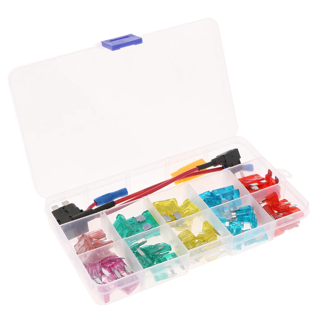 

75pcs Assorted Car Fuses 10A 15A 20A 25A 30A 35A, 2 Sizes, with Tap Adapters