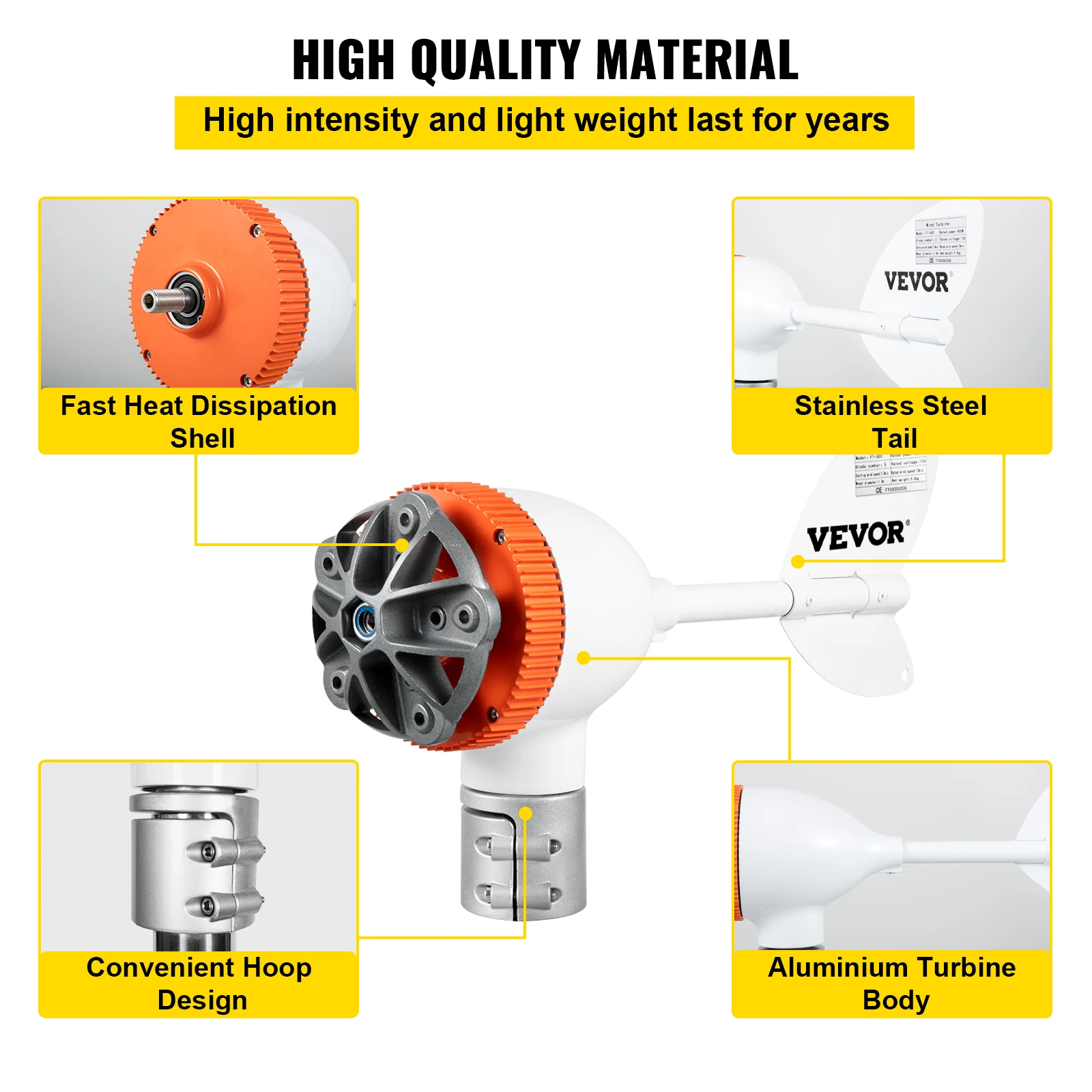 VEVOR Wind Turbine Generator 300W 400W 500W with MPPT/Charge Controller for RV Yacht Farm Home
