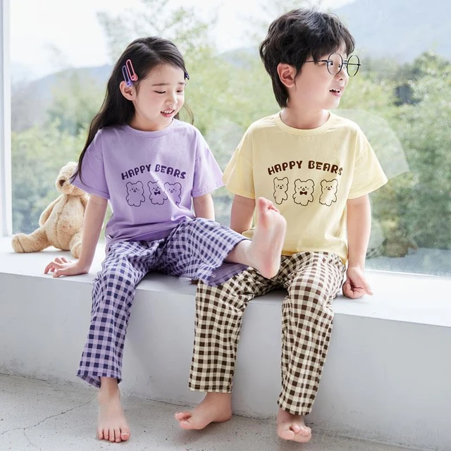 Pyjama à manches courtes pour enfants, 2 pièces, vêtements de nuit, en  coton, motif dessin animé, pour bébés filles et garçons - AliExpress