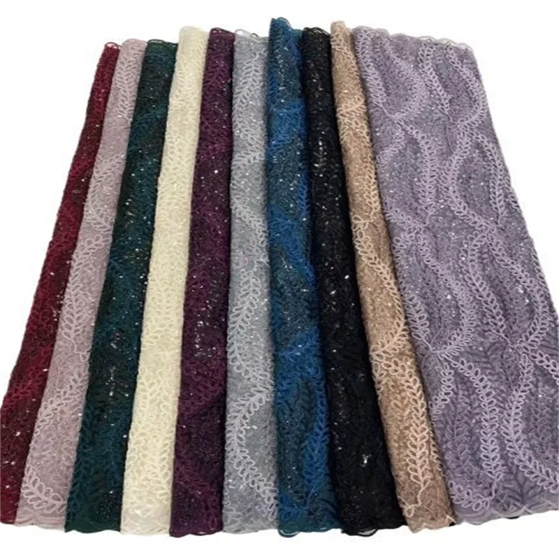 

2023 Grey High Quality African Sequins Lace Fabric 5 yards Wedding Party Material Embroidery French Lace Fabrics For DIY Sewing