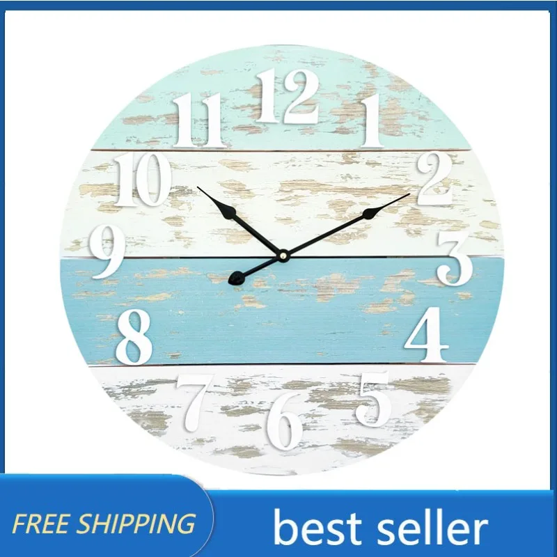 

Mainstays 20" Home Farmhouse Coastal Blue Wood Round Wall Clock,New