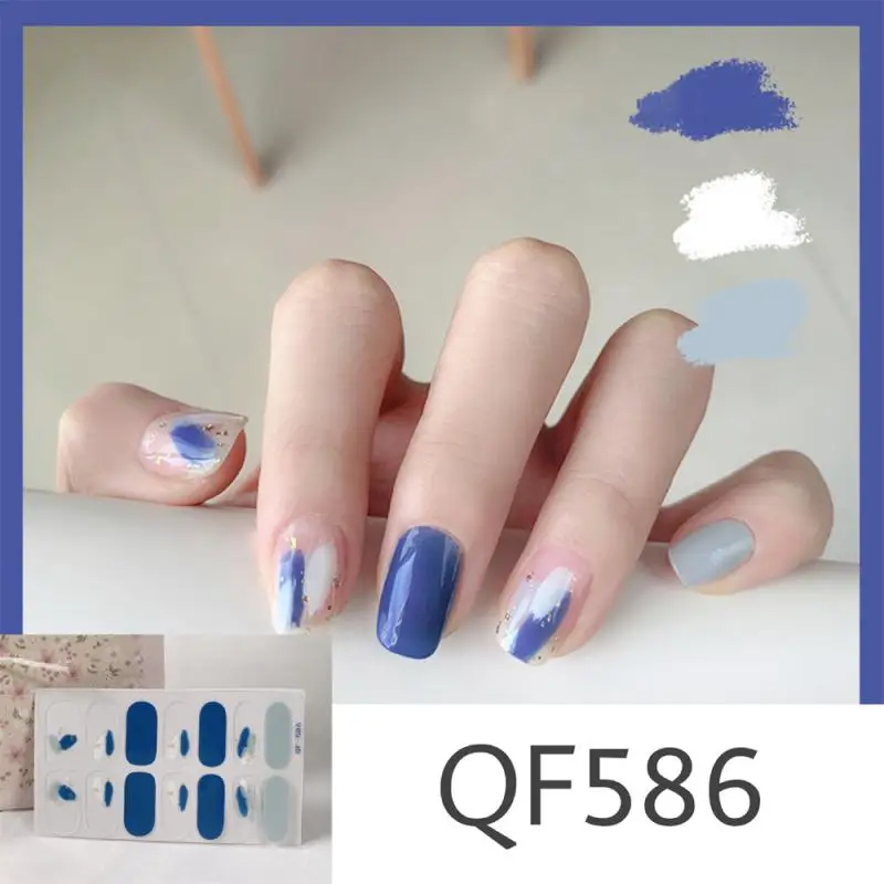 Semi Cured Gel Nails Art Stickers Fashion Solid Color Manicure Decal UV LED Lamp Gel Nail Decals Nail Sticker Decoration 4