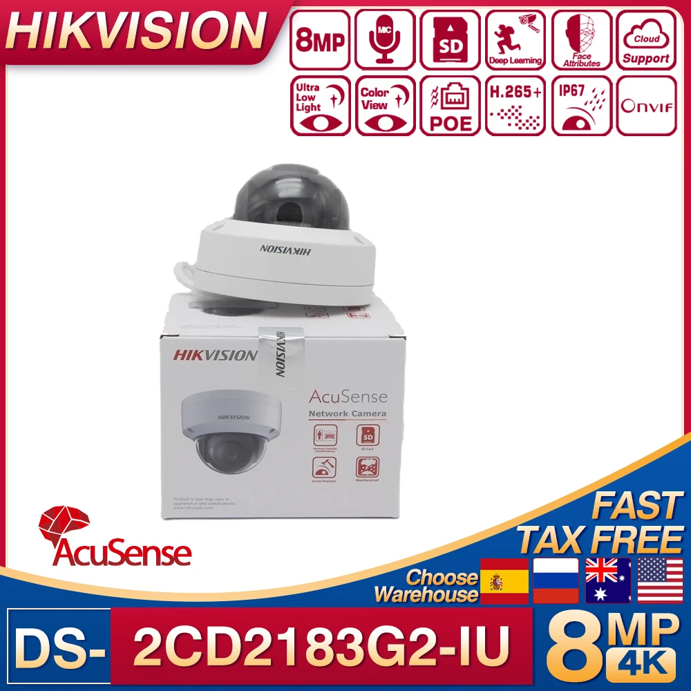 Hikvision AcuSense 야외 파손 돔 IP 카메라, POE IR 30m 내장 마이크, AcuSense IK10 파손 방지 돔 네트워크 카메라, 4K 8MP