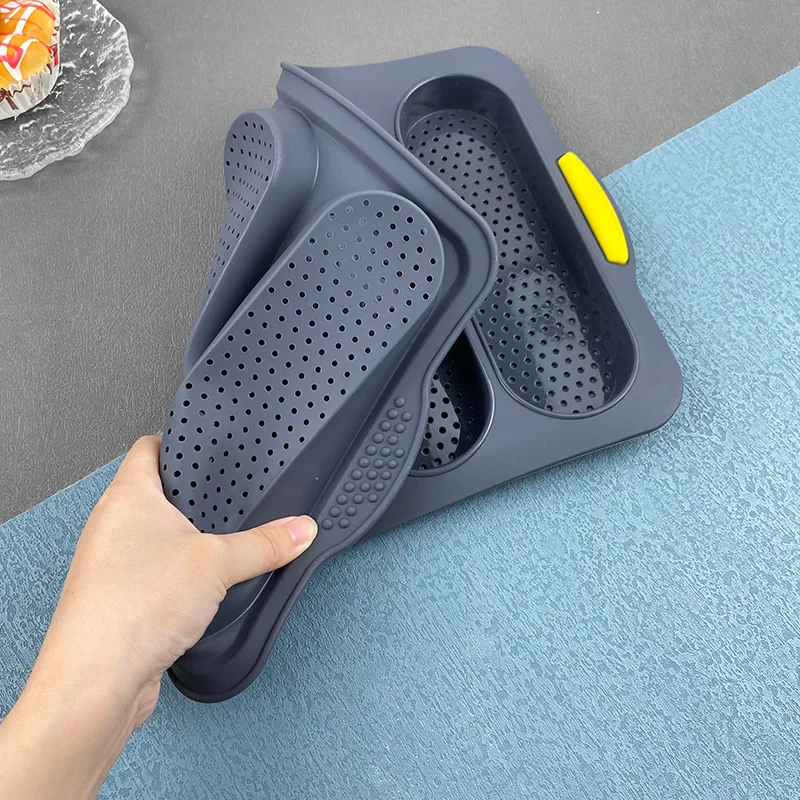 Non-Stick Silicone Bread Mould 4 Cavity Hot Dog Bun Pan Cake Tray Baguette Baking Tool Bread Loaf Silicone Mold Kitchen Bakeware