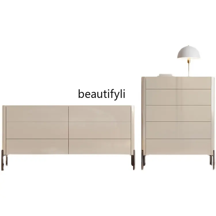 

yj Italian Light Luxury High Grade Gray Bedroom Storage Cabinet Minimalist TV Cabinet Living Room Chest of Drawers