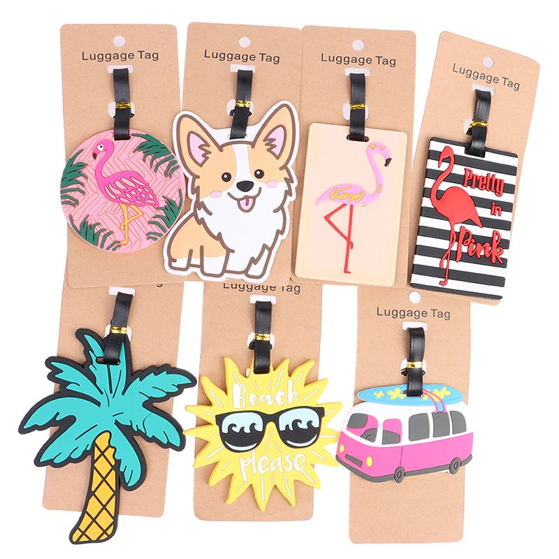 1PC Cute Cartoon Hawaiian Flamingo Silicone Luggage Tag kawaii ID Addres Holder Boarding Luggage Tag Antilost