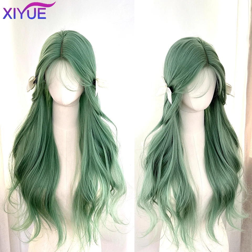 XIYUE Wig Women's Long Hair Mint Green Star Same Style Synthetic Long Curly Hair Versatile COS Full Head Set