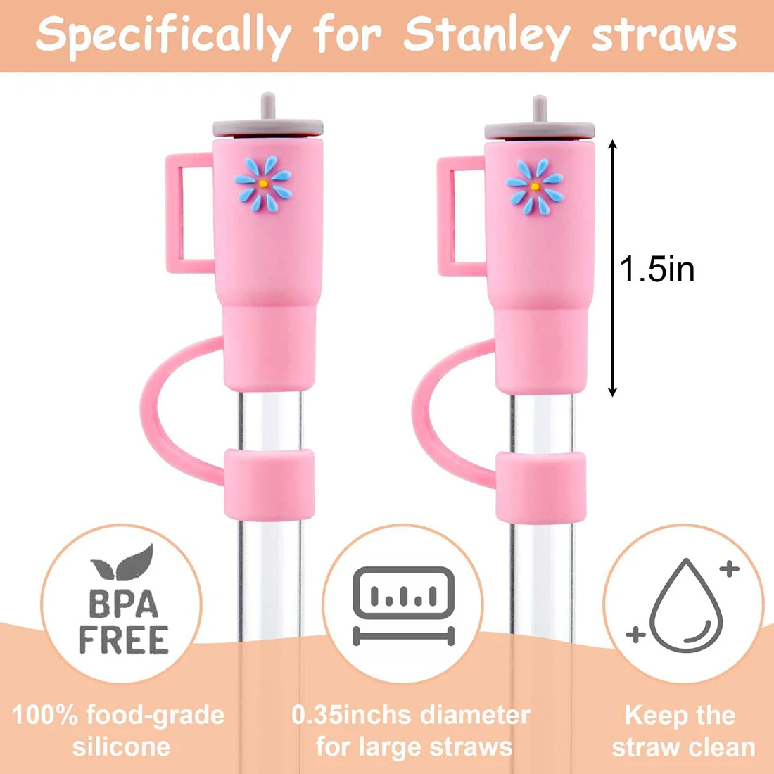 8PCS Straw Covers Cap for Stanley Cup Tumbler, Silicone Straw Topper  Accessories