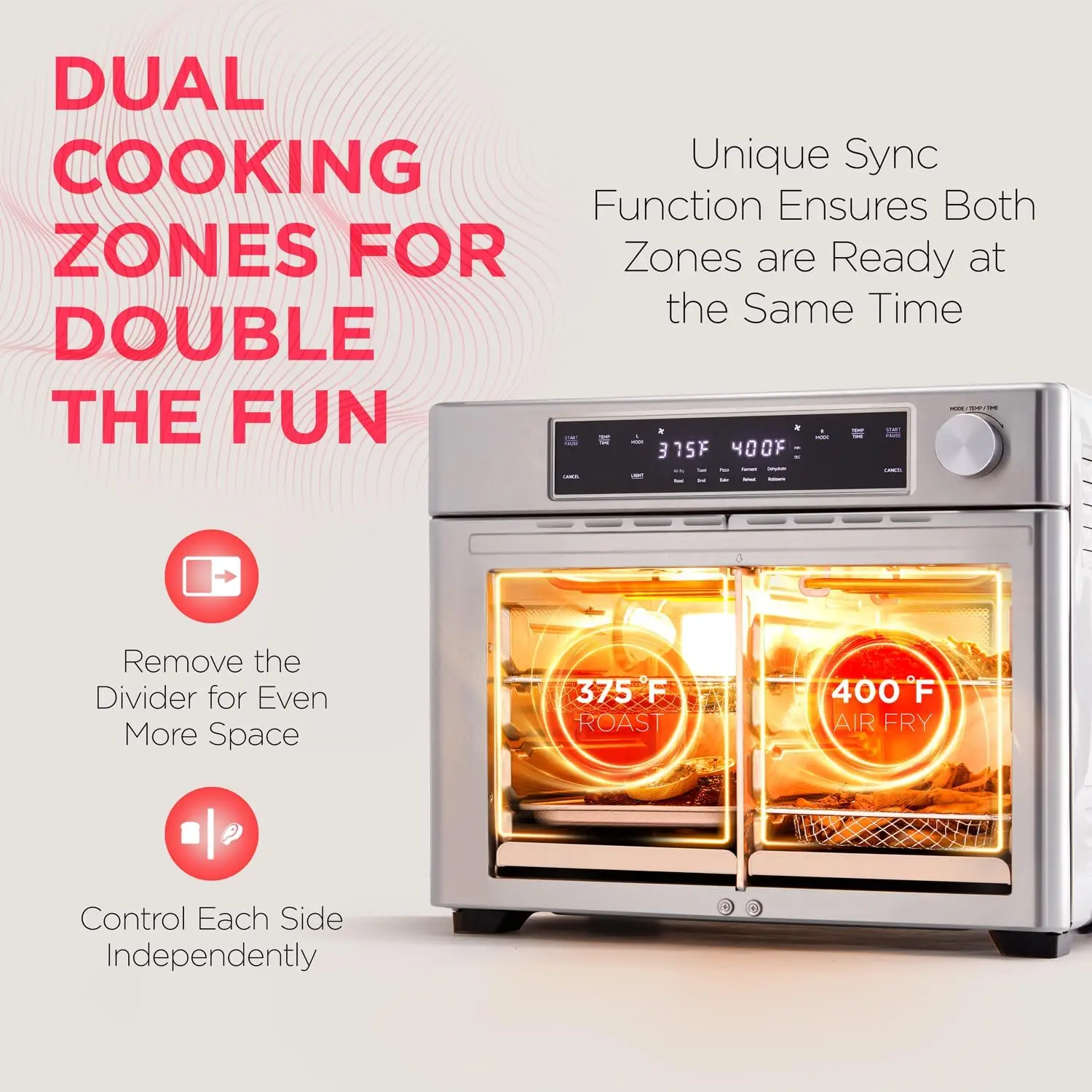 French Door Oven - 32 Qt Convection Toaster Combo - 10-in-1 Multifunction Up to 450° - 1800W - Temperature Control, Timer 3