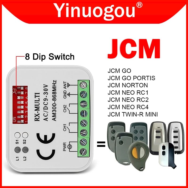 Jcm Go Portis Norton Neo Rc1 Rc2 Rc4 Twin-R Mini Ricevitore Telecomando Per Porta Da Garage 868 Mhz Universale Rx-Multi 300 A 868 Mhz