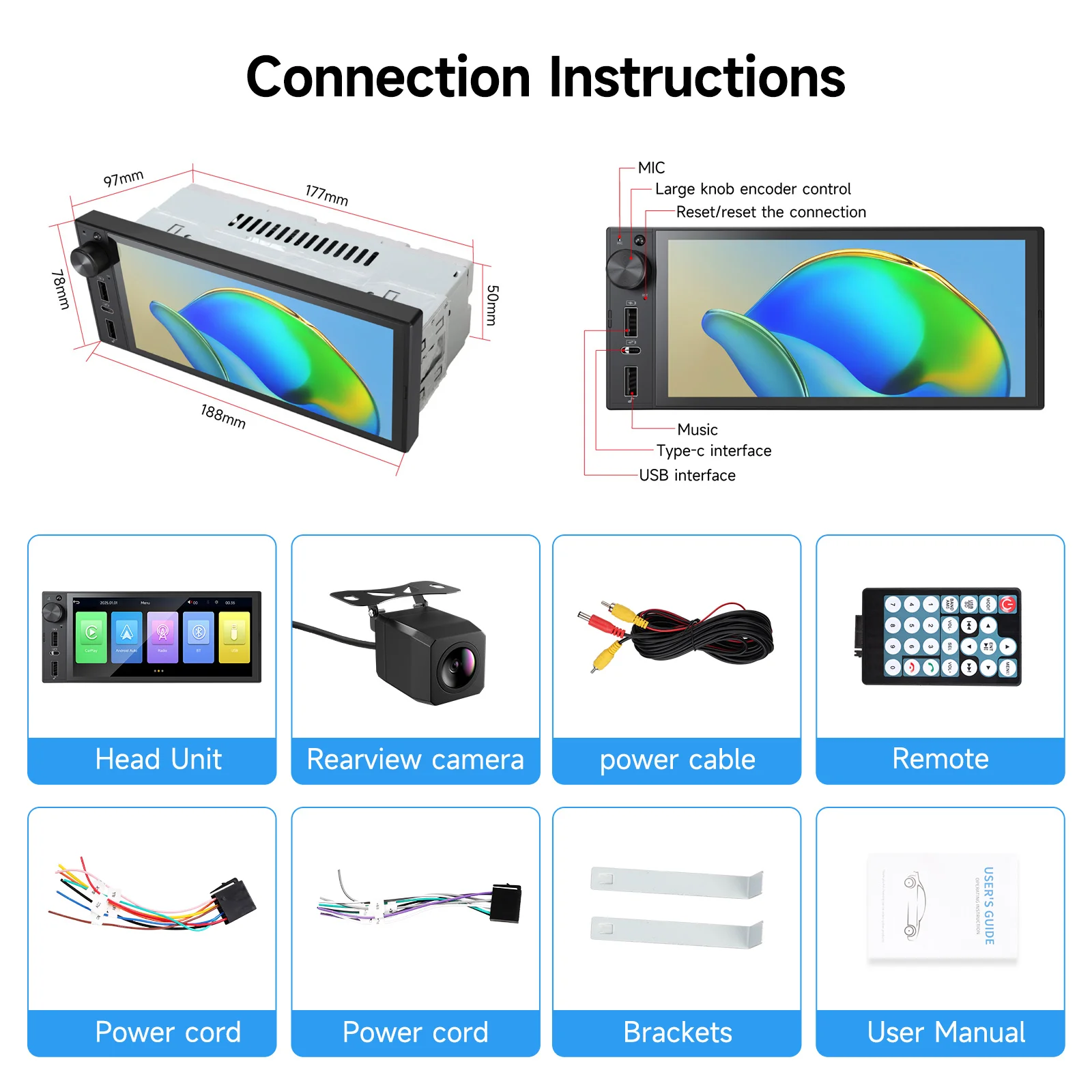 IPS 6 Inch 1Din Wireless Or wired Carplay Android Auto Car Radio Multimedia MP5 Player 1 Din DVD Bluetooth Stereo USB Charging