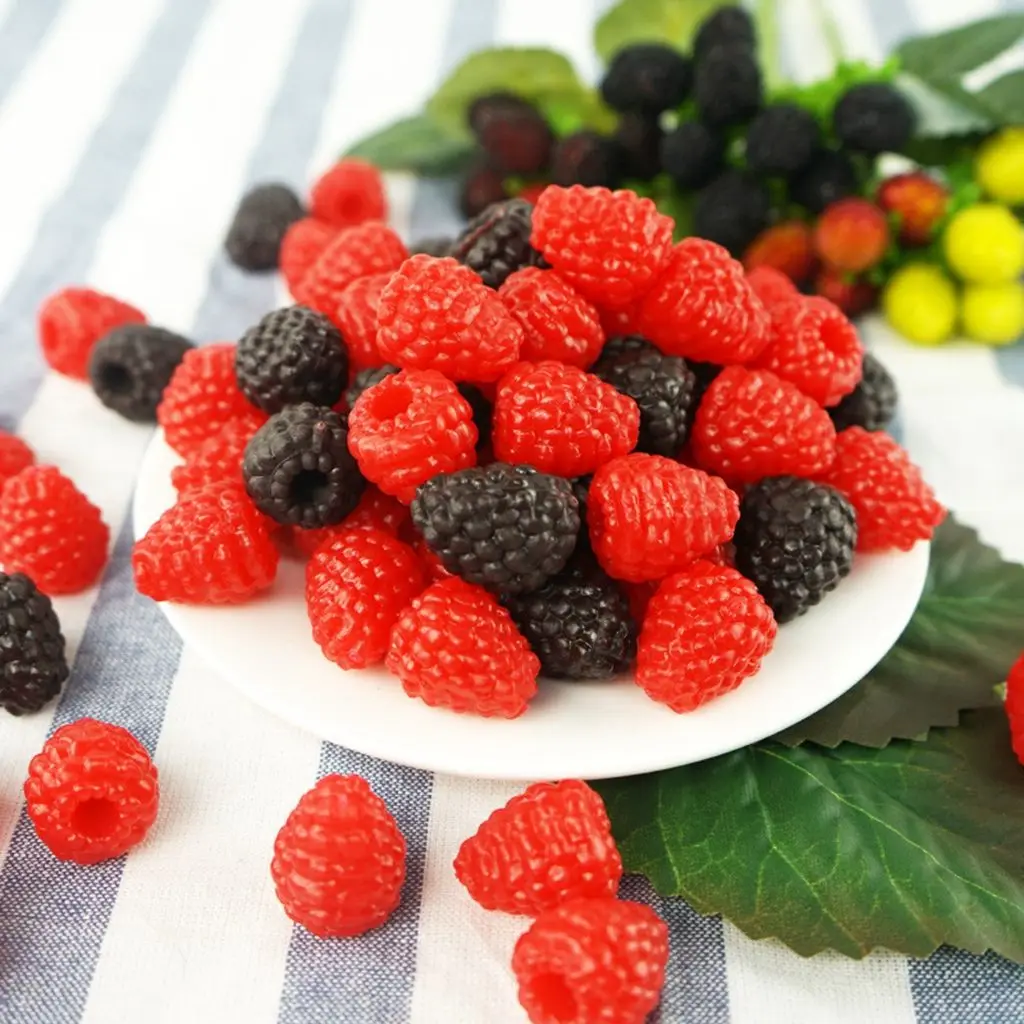 Artificial Fruits and Vegetables DIY Accessories Bright Color Realistic PVC Mulberry Branch Model Artificial Raspberry Fake Fruit Photography Props
