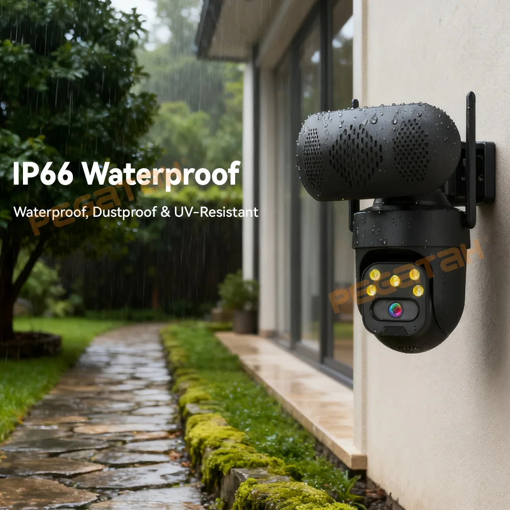 8MP WiFi IP Camera with Music Player Outdoor 4MP Color Night Vision Human Auto Tracking Security Cameras Bluetooth Speaker