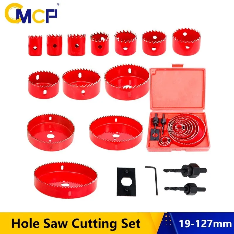 CMCP Hole Saw Cutting Set Kit 19-127mm Core Drill Bit Wood Metal Cutting Tools Kit With Box