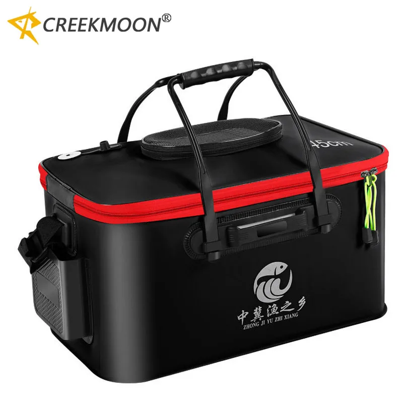 Seau EVA pour poissons vivants avec couvercle filet respirant et poches latérales - Protection poissons pêche