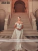 Elegant Shiny Tulle Off Shoulder Sweetheart Mermaid Wedding Dresses Beading Embroidery Appliques Lace 2 In 1 Bridal Gown 2