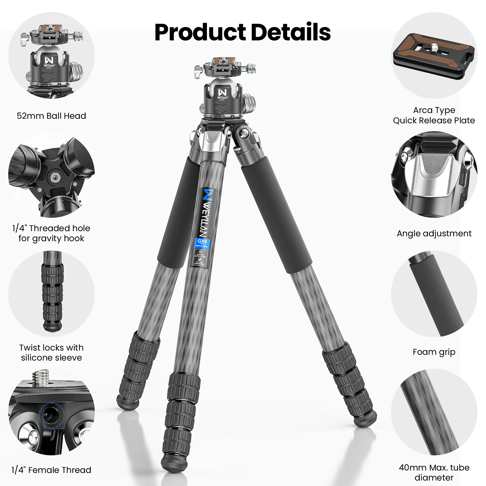 Ultra Compact Big Tripod Nomopod Profesional Heavy Duty Carbon Fiber 225cm Camera Stand 40mm for DSLR Camera